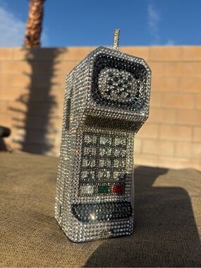 ROMWE Silver Crystal-Embellished Retro Phone Clutch